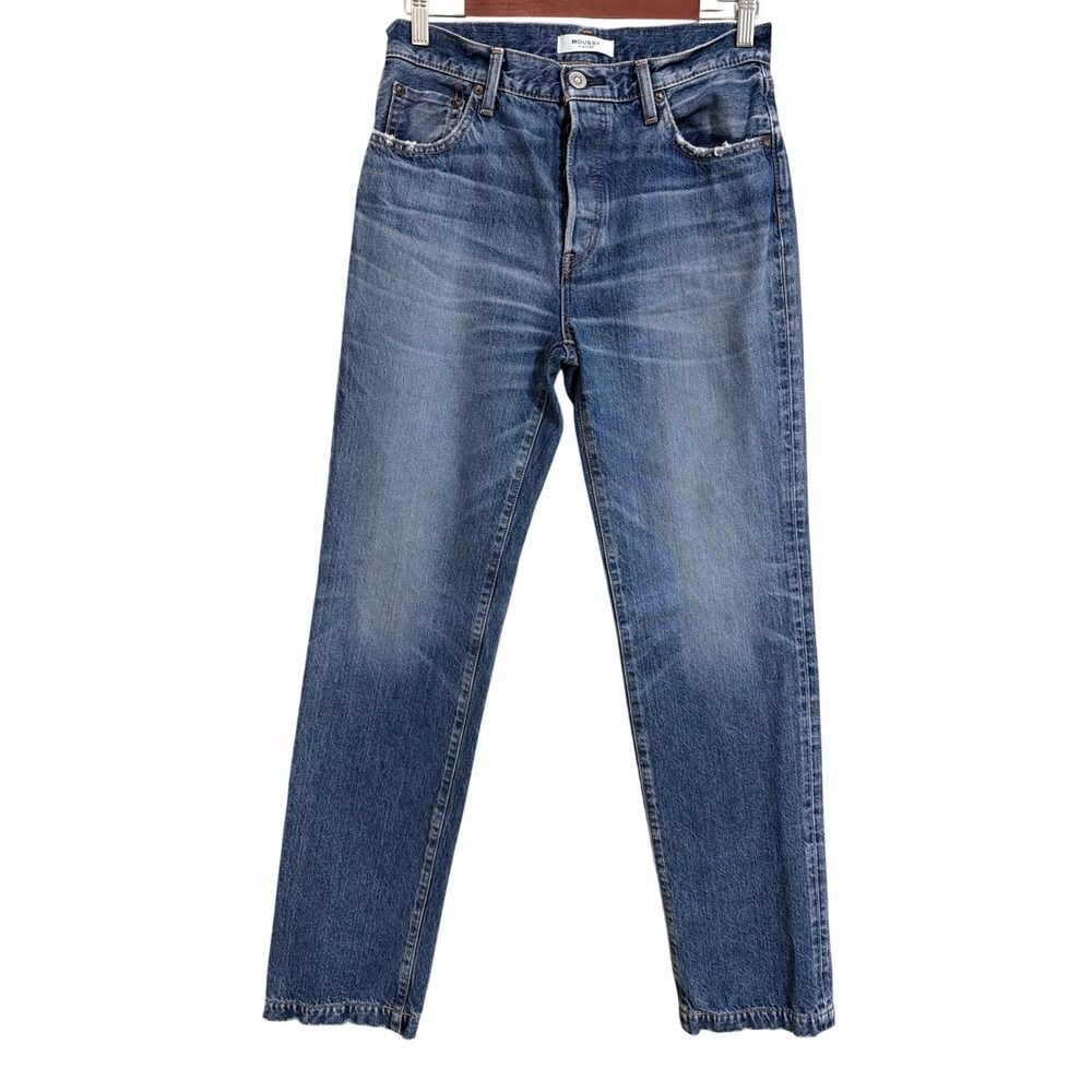 Moussy Vintage Jeans Blue High Rise Straight Leg Button Fly Made Japan Womens 26